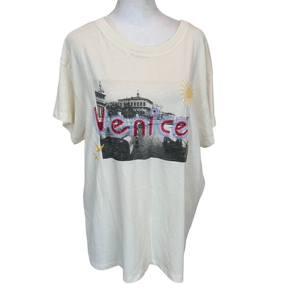 LETLUV Anthropologie Embroidered Tee Shirt Venice Italy Womens Size XL - Picture 1 of 7